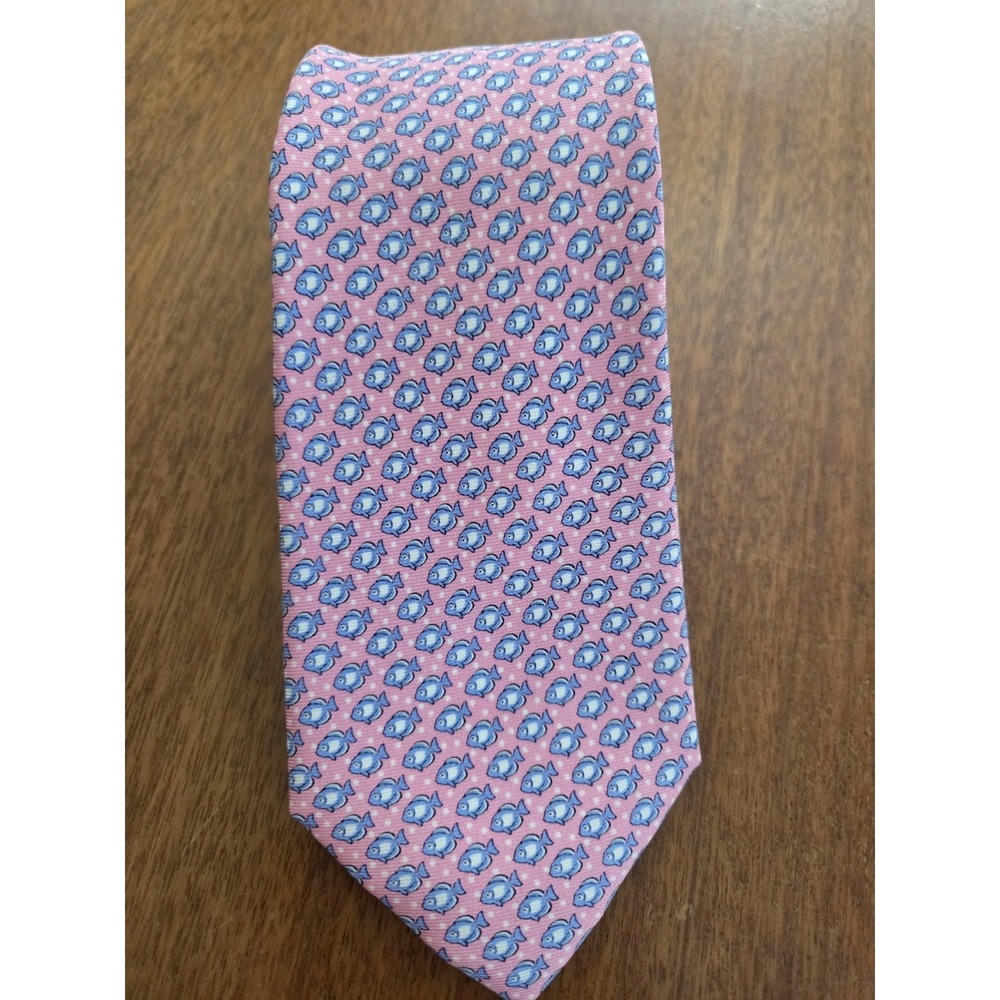 Tommy Hilfiger Silk Tie‎ Men's Pink With Blue Fish